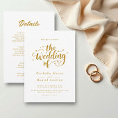Elegant script wit en goud moderne bruiloft kaart
