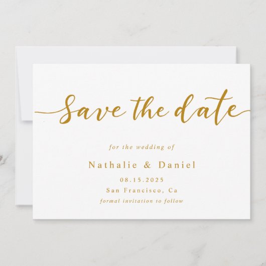 Elegant script wit en goud QR code bruiloft Save The Date (Voorkant)