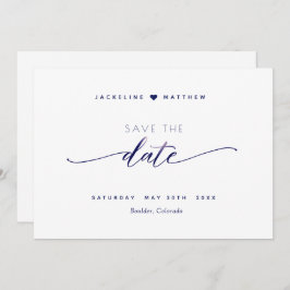 Elegant script, wit en marine, eenvoudige bruiloft save the date