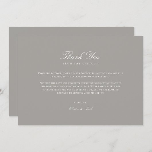 Elegant Script Wit & Grijs Bedankt Card (Voorkant / Achterkant)