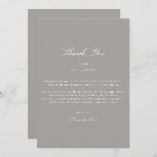 Elegant Script Wit & Grijs Bedankt Card (Voorkant / Achterkant)