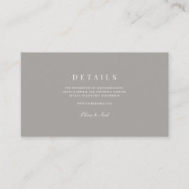 Elegant Script Wit & Grijs Bruiloftsdetails Informatiekaartje