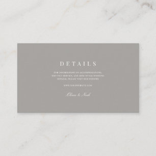 Elegant Script Wit & Grijs Bruiloftsdetails Informatiekaartje