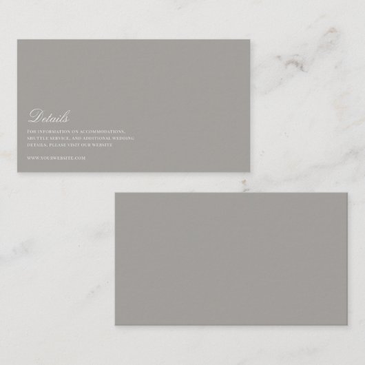 Elegant Script Wit & Grijs Bruiloftsdetails Informatiekaartje (Voorkant / Achterkant)