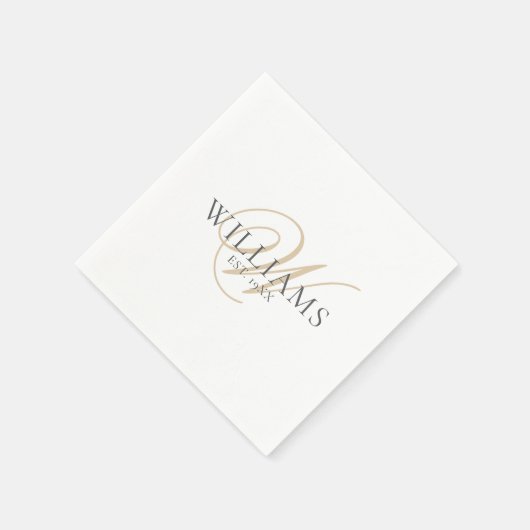 Elegant Script Wit Grijs Goud Monogram Servet (Hoek)