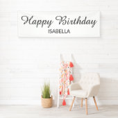 Elegant script wit grijs Happy Birthday Spandoek (Insitu)