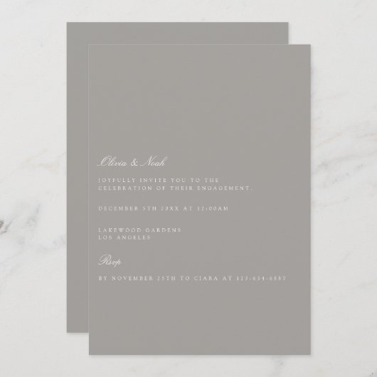 Elegant Script Wit & Grijs Verloving Uitnodiging (Voorkant / Achterkant)