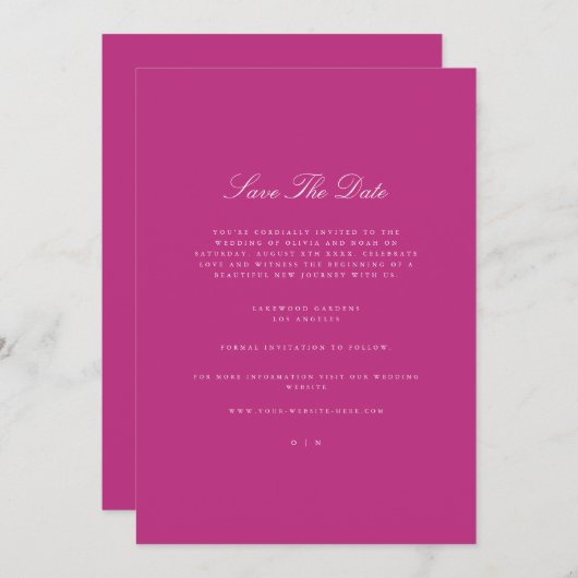 Elegant Script wit & Magenta Save The Date Kaart (Voorkant / Achterkant)