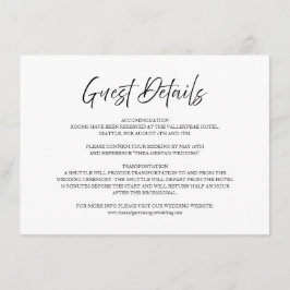 Elegant Script Wit Minimale Bruiloft Gast Details Informatiekaartje