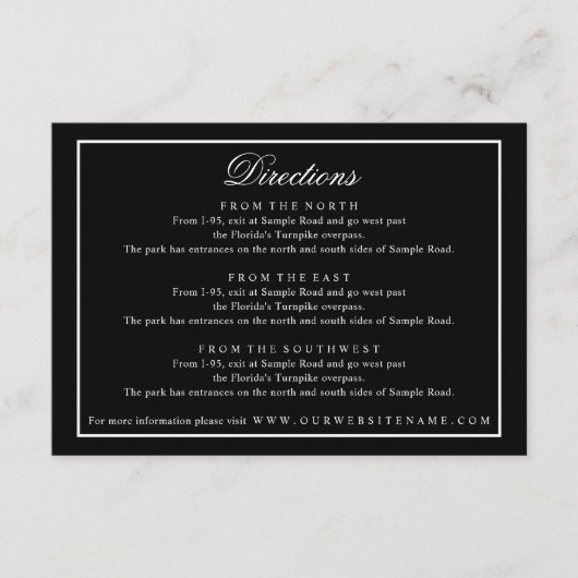 Elegant Script Wit op Zwarte Huwelijksbijlage Informatiekaartje (Voorkant)