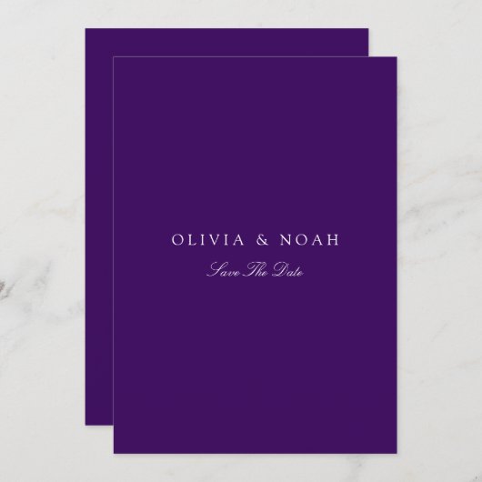 Elegant Script Wit & Paarse Save the Date Kaart (Voorkant / Achterkant)