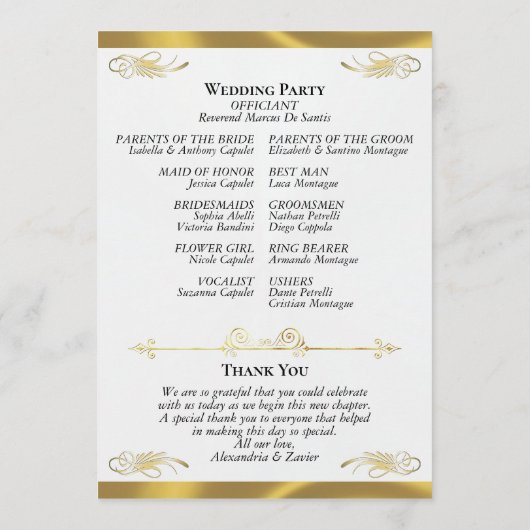 Elegant Script - Witte Parel/Gouden Bruiloft Programmakaart (Achterkant)