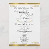 Elegant Script - Witte Parel/Gouden Bruiloft Programmakaart (Voorkant)