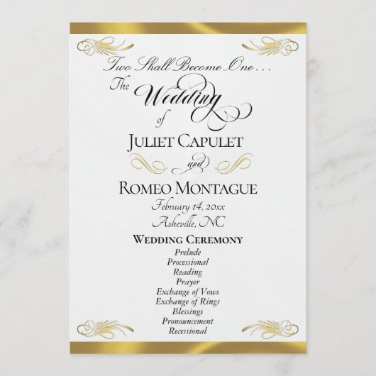 Elegant Script - Witte Parel/Gouden Bruiloft Programmakaart (Voorkant)