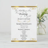 Elegant Script - Witte Parel/Gouden Bruiloft Programmakaart (Staand voorkant)