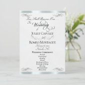 Elegant Script - Witte Parel/Zilveren Bruiloft Programmakaart (Staand voorkant)
