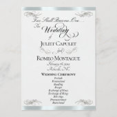 Elegant Script - Witte Parel/Zilveren Bruiloft Programmakaart (Voorkant)