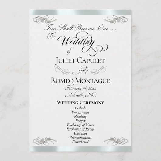 Elegant Script - Witte Parel/Zilveren Bruiloft Programmakaart (Voorkant)