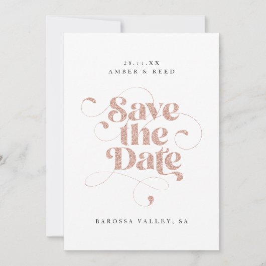 Elegant Script Words Roos Gold Faux Glitter Save The Date (Voorkant)