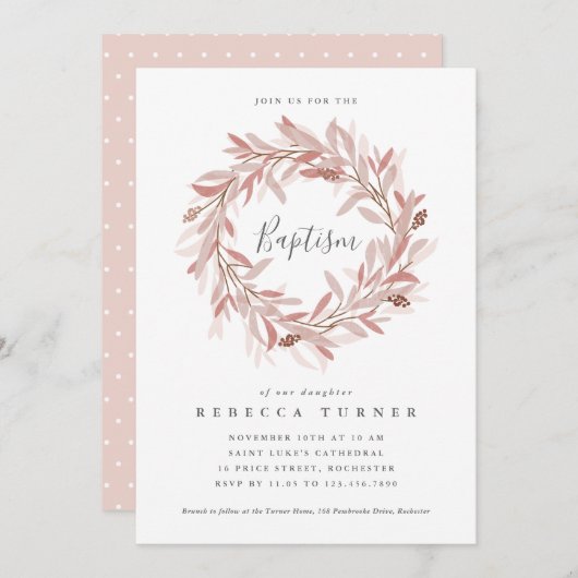 Elegant Script Wreater Waterverf Baptisme Kaart (Voorkant / Achterkant)