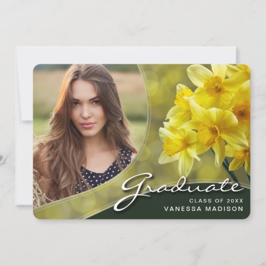 Elegant Script Yellow Flowers | Modern Photo Afstu Aankondiging (Voorkant)