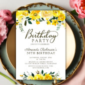 Elegant Script Yellow Rose Floral 70e verjaardag Kaart