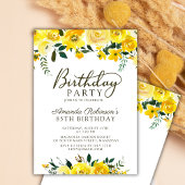 Elegant Script Yellow Rose Floral 85e verjaardag Kaart