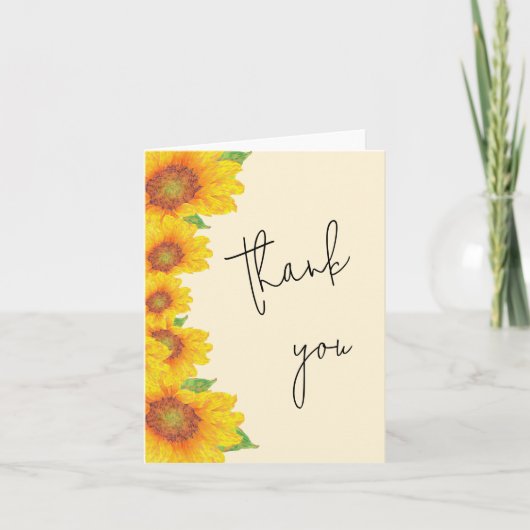 Elegant Script Yellow Sunflower Bedankt Kaart (Voorkant)