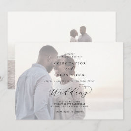 Elegant script | Zachte horizontale fotobruiloft Kaart