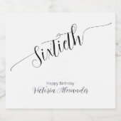 Elegant Script Zestigste Verjaardag Persoonlijk Sparkling Wijnetiket (Enkel label)