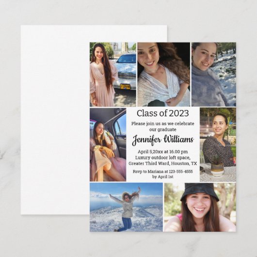 Elegant script Zeven foto's Afstudeerfeest Kaart (Voorkant / Achterkant)