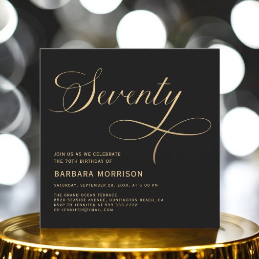Elegant script Zeventig Zwart Goud 70ste Verjaarda Kaart