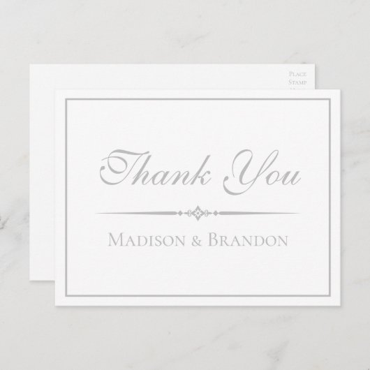 Elegant script Zilver Minimalistische bruiloft Bed Briefkaart (Voorkant / Achterkant)