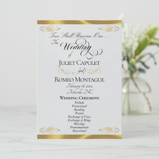Elegant Script - Zilver Parel/Gouden Bruiloft Programmakaart (Staand voorkant)