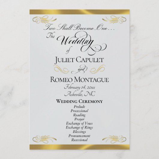 Elegant Script - Zilver Parel/Gouden Bruiloft Programmakaart (Voorkant)