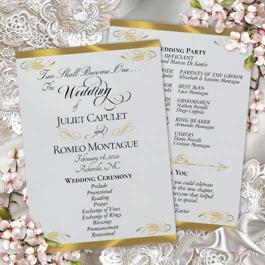Elegant Script - Zilver Parel/Gouden Bruiloft Programmakaart