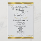 Elegant Script - Zilver Parel/Gouden Bruiloft Programmakaart (Voorkant)