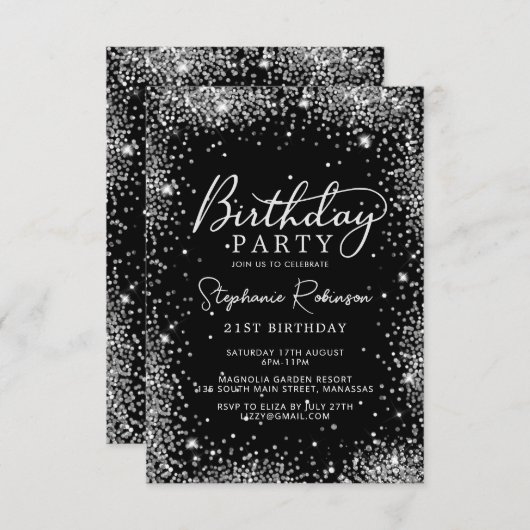 Elegant Script Zilveren Glitter 21e Verjaardag Zwa Kaart (Voorkant / Achterkant)