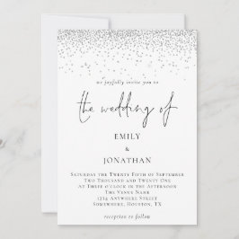 Elegant Script Zilveren Glitter Glam Bruiloft Kaart