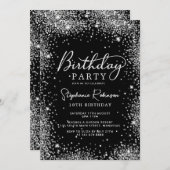 Elegant Script Zilveren Glitter Zwart 18e verjaard Kaart (Voorkant / Achterkant)