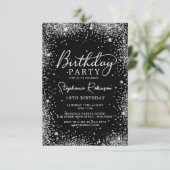 Elegant Script Zilveren Glitter Zwart 18e verjaard Kaart (Staand voorkant)