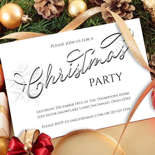 Elegant Script Zilveren Sneeuwvlok Kerstfeest Kaart