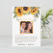 Elegant Script Zonnebloem Bruiloft Dank u Kaart (Staand voorkant)