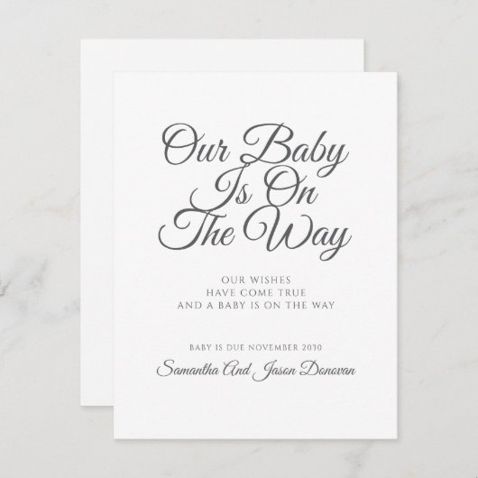 Elegant script zwangerschap aankondiging (Voorkant / Achterkant)