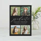 Elegant Script zwart 4 foto afstudeerfeest Kaart (Staand voorkant)