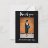 Elegant Script zwart Afstuderen foto dank u Notitiekaartje (Voorkant)