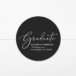 Elegant Script Zwart Afstuderen Retouradres Ronde Sticker