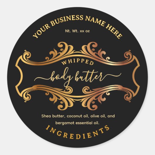 Elegant Script Zwart  Body Butter Labels (Voorkant)
