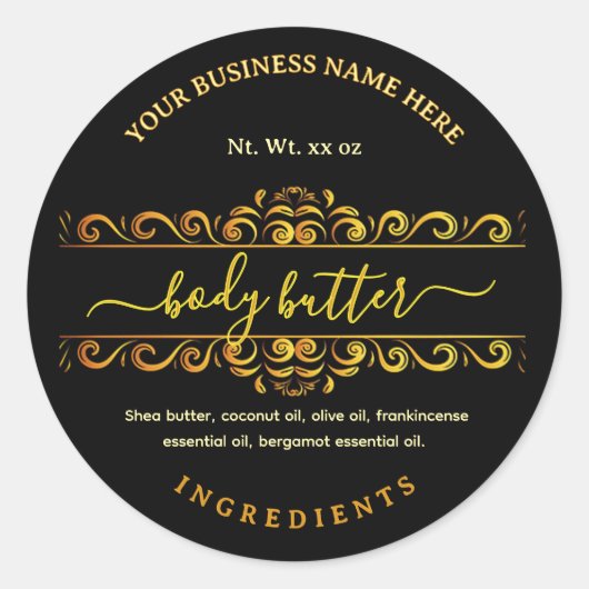 Elegant Script Zwart Body Butter Labels (Voorkant)