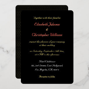 Elegant Script Zwart Custom Trouwring Roségoud Folie Uitnodiging